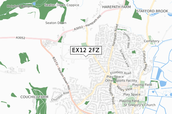 EX12 2FZ map - small scale - OS Open Zoomstack (Ordnance Survey)