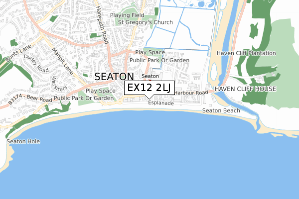 EX12 2LJ map - small scale - OS Open Zoomstack (Ordnance Survey)