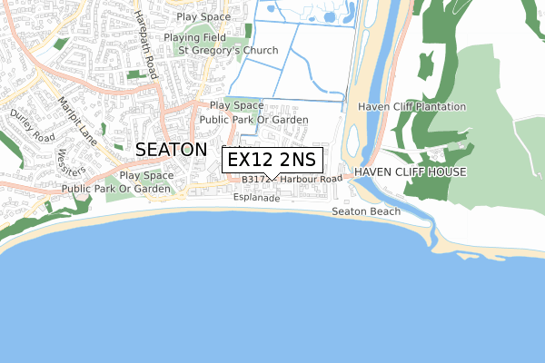 EX12 2NS map - small scale - OS Open Zoomstack (Ordnance Survey)