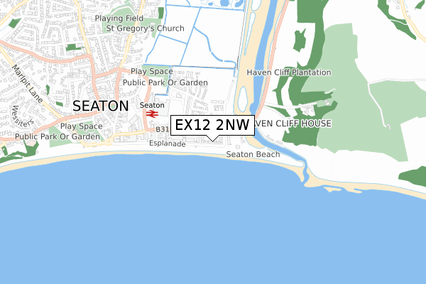 EX12 2NW map - small scale - OS Open Zoomstack (Ordnance Survey)