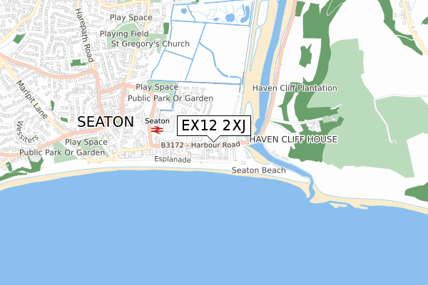 EX12 2XJ map - small scale - OS Open Zoomstack (Ordnance Survey)