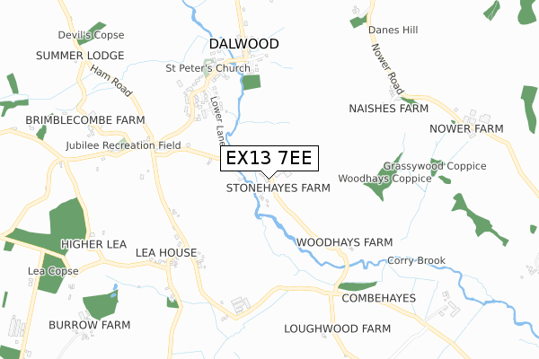 EX13 7EE map - small scale - OS Open Zoomstack (Ordnance Survey)