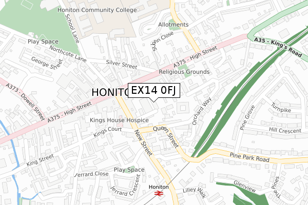 EX14 0FJ map - large scale - OS Open Zoomstack (Ordnance Survey)