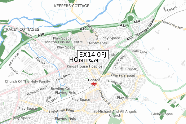 EX14 0FJ map - small scale - OS Open Zoomstack (Ordnance Survey)