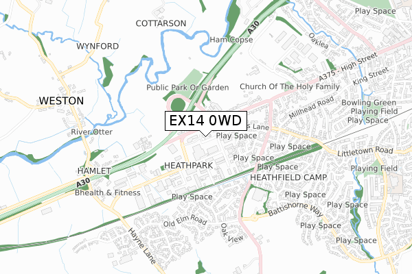 EX14 0WD map - small scale - OS Open Zoomstack (Ordnance Survey)