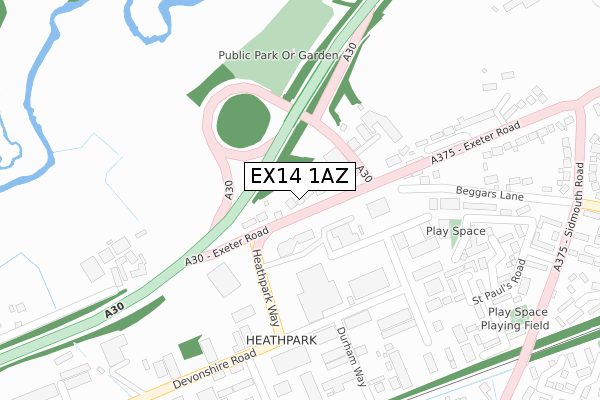 EX14 1AZ map - large scale - OS Open Zoomstack (Ordnance Survey)