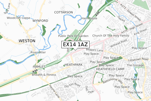 EX14 1AZ map - small scale - OS Open Zoomstack (Ordnance Survey)