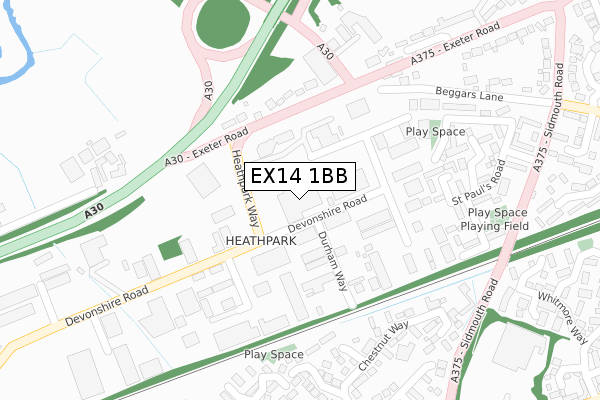 EX14 1BB map - large scale - OS Open Zoomstack (Ordnance Survey)