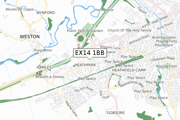 EX14 1BB map - small scale - OS Open Zoomstack (Ordnance Survey)