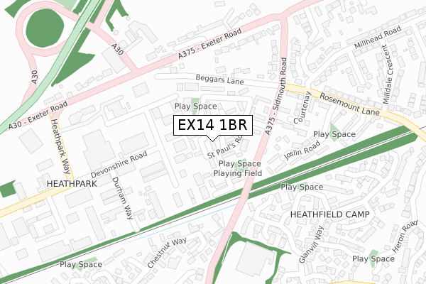 EX14 1BR map - large scale - OS Open Zoomstack (Ordnance Survey)