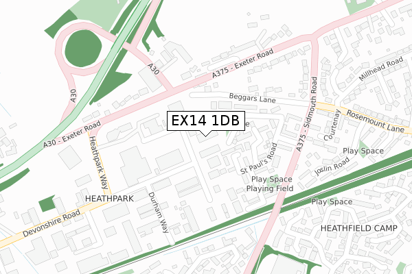 EX14 1DB map - large scale - OS Open Zoomstack (Ordnance Survey)