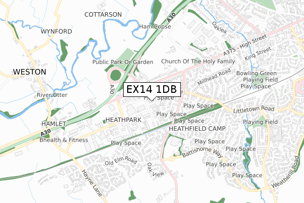 EX14 1DB map - small scale - OS Open Zoomstack (Ordnance Survey)