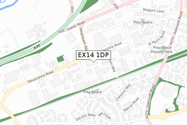 EX14 1DP map - large scale - OS Open Zoomstack (Ordnance Survey)