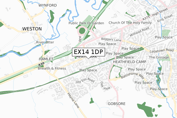 EX14 1DP map - small scale - OS Open Zoomstack (Ordnance Survey)