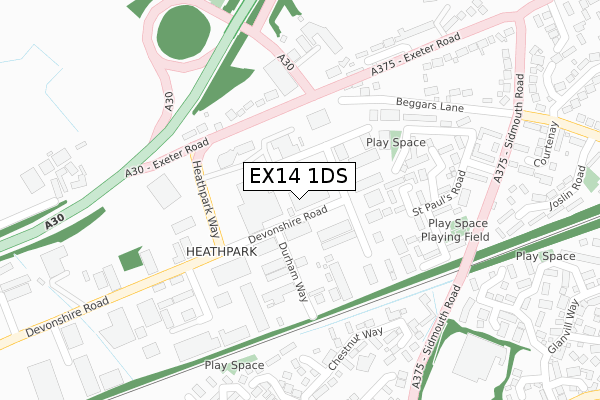 EX14 1DS map - large scale - OS Open Zoomstack (Ordnance Survey)