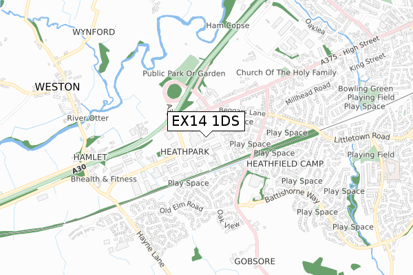 EX14 1DS map - small scale - OS Open Zoomstack (Ordnance Survey)