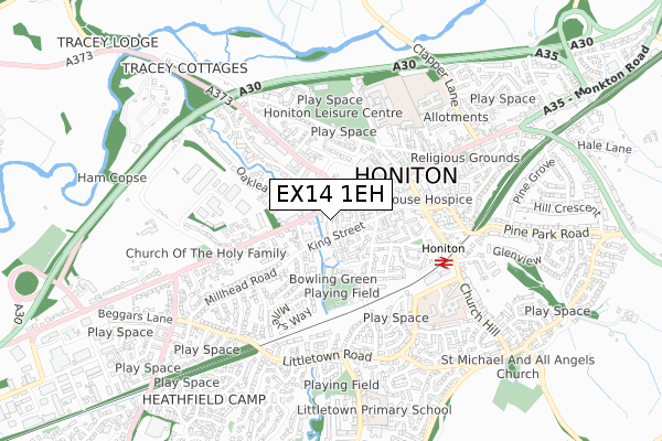 EX14 1EH map - small scale - OS Open Zoomstack (Ordnance Survey)