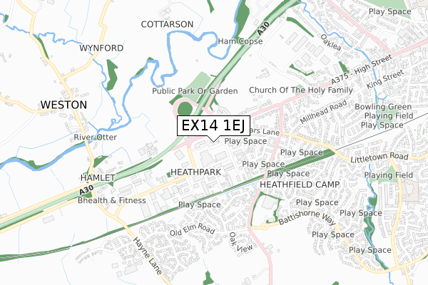 EX14 1EJ map - small scale - OS Open Zoomstack (Ordnance Survey)