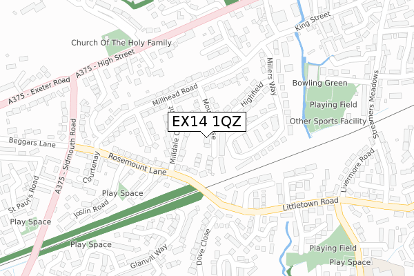 EX14 1QZ map - large scale - OS Open Zoomstack (Ordnance Survey)