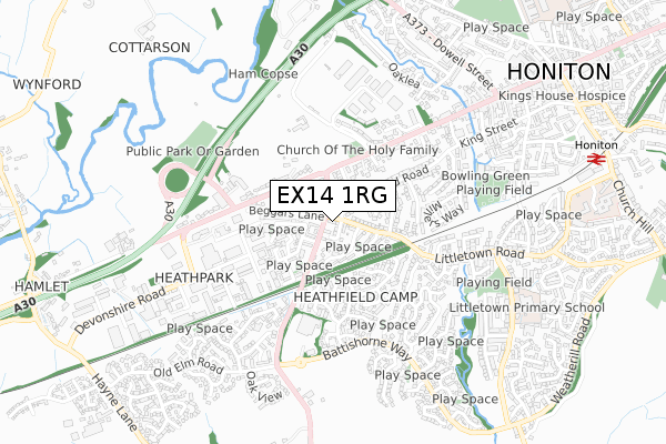 EX14 1RG map - small scale - OS Open Zoomstack (Ordnance Survey)