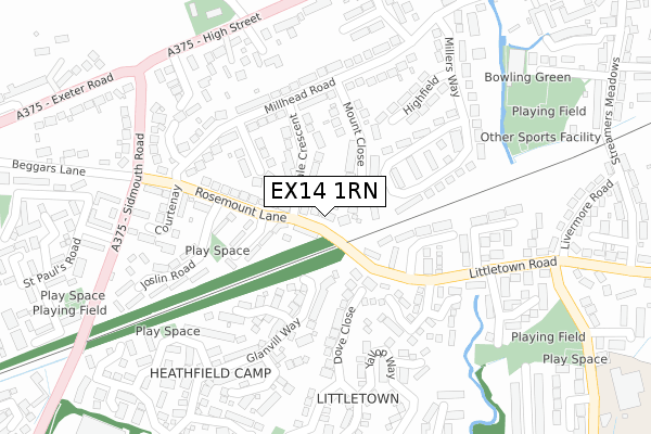 EX14 1RN map - large scale - OS Open Zoomstack (Ordnance Survey)