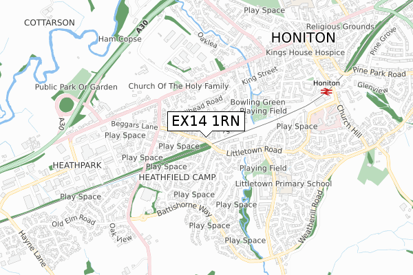 EX14 1RN map - small scale - OS Open Zoomstack (Ordnance Survey)