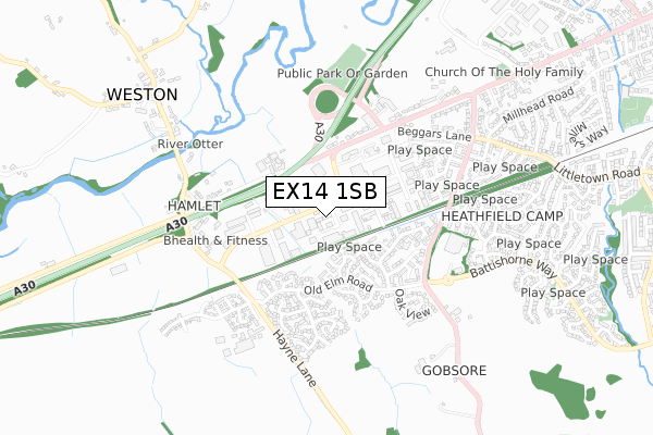 EX14 1SB map - small scale - OS Open Zoomstack (Ordnance Survey)