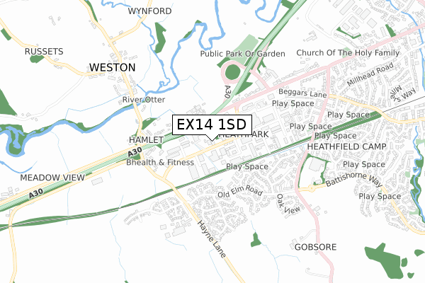 EX14 1SD map - small scale - OS Open Zoomstack (Ordnance Survey)