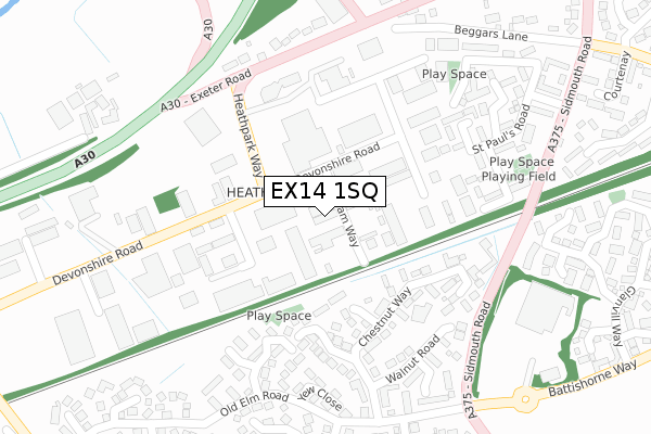 EX14 1SQ map - large scale - OS Open Zoomstack (Ordnance Survey)