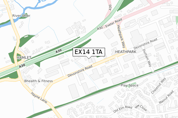 EX14 1TA map - large scale - OS Open Zoomstack (Ordnance Survey)