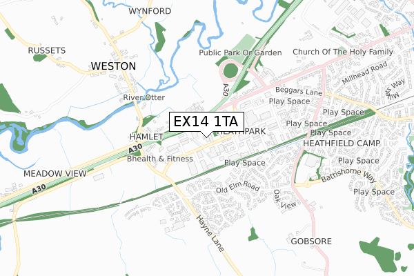 EX14 1TA map - small scale - OS Open Zoomstack (Ordnance Survey)