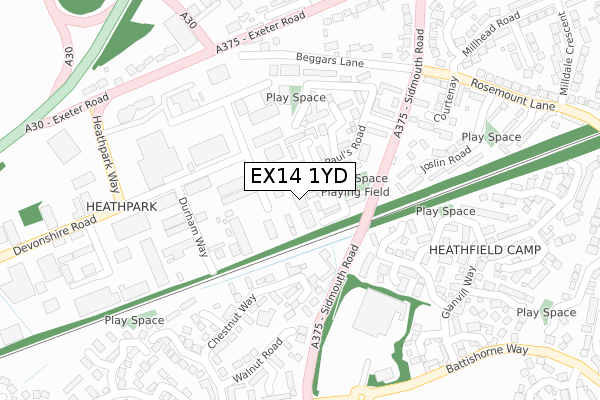 EX14 1YD map - large scale - OS Open Zoomstack (Ordnance Survey)