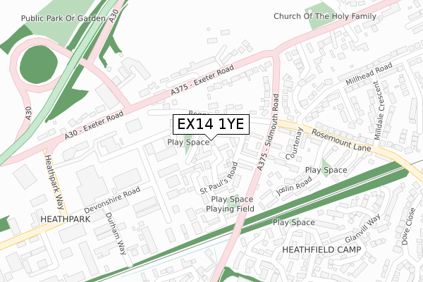 EX14 1YE map - large scale - OS Open Zoomstack (Ordnance Survey)