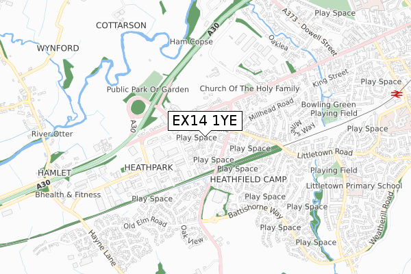 EX14 1YE map - small scale - OS Open Zoomstack (Ordnance Survey)