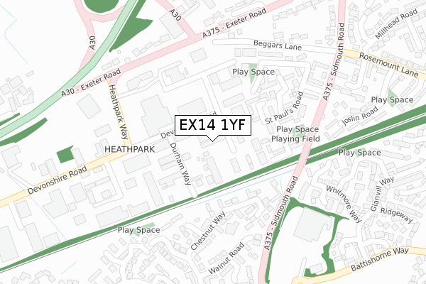 EX14 1YF map - large scale - OS Open Zoomstack (Ordnance Survey)