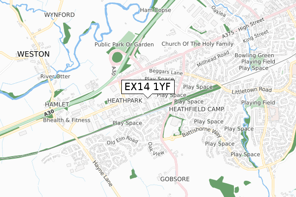 EX14 1YF map - small scale - OS Open Zoomstack (Ordnance Survey)