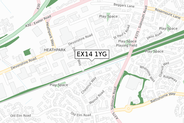 EX14 1YG map - large scale - OS Open Zoomstack (Ordnance Survey)