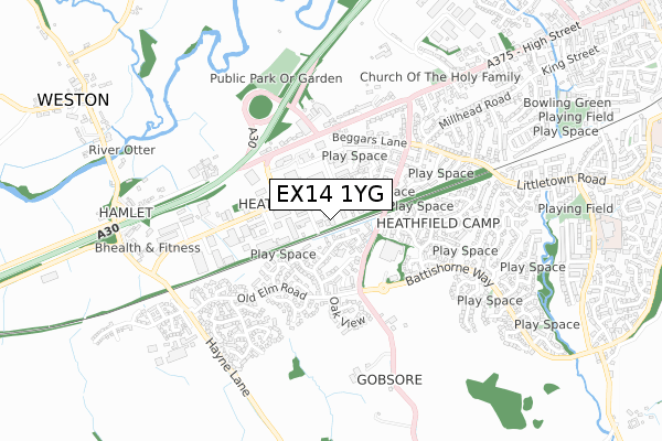 EX14 1YG map - small scale - OS Open Zoomstack (Ordnance Survey)