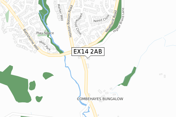 EX14 2AB map - large scale - OS Open Zoomstack (Ordnance Survey)