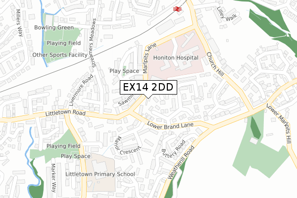 EX14 2DD map - large scale - OS Open Zoomstack (Ordnance Survey)