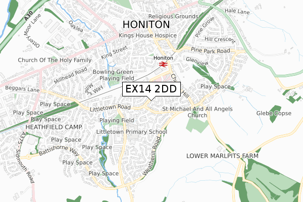 EX14 2DD map - small scale - OS Open Zoomstack (Ordnance Survey)