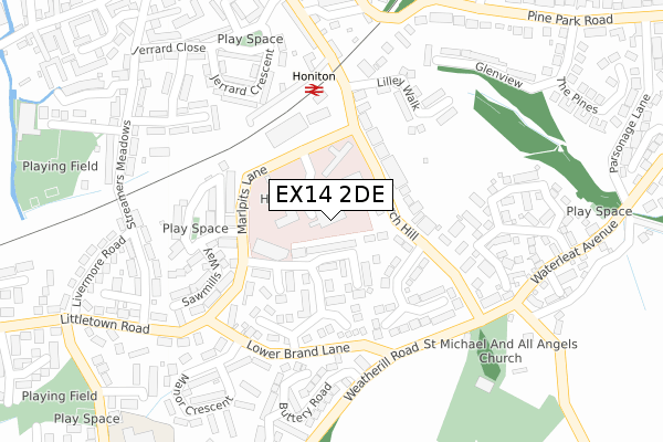 EX14 2DE map - large scale - OS Open Zoomstack (Ordnance Survey)