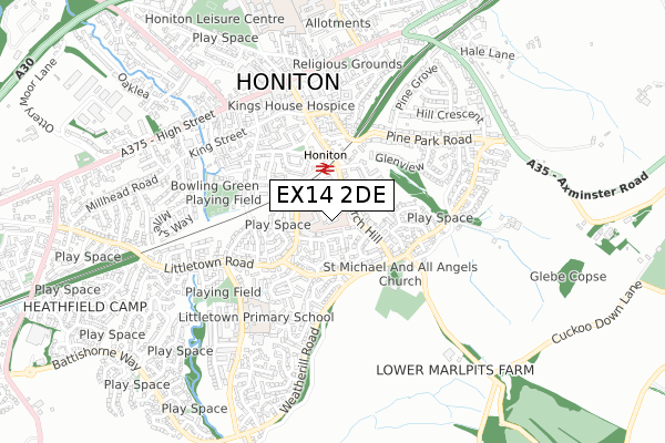 EX14 2DE map - small scale - OS Open Zoomstack (Ordnance Survey)