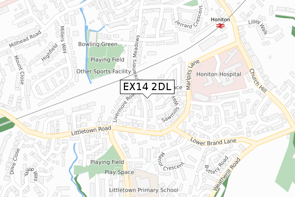 EX14 2DL map - large scale - OS Open Zoomstack (Ordnance Survey)