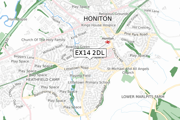 EX14 2DL map - small scale - OS Open Zoomstack (Ordnance Survey)