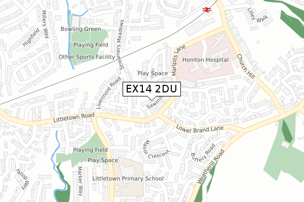 EX14 2DU map - large scale - OS Open Zoomstack (Ordnance Survey)