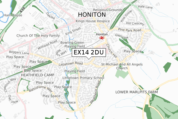 EX14 2DU map - small scale - OS Open Zoomstack (Ordnance Survey)