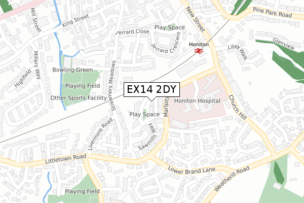 EX14 2DY map - large scale - OS Open Zoomstack (Ordnance Survey)