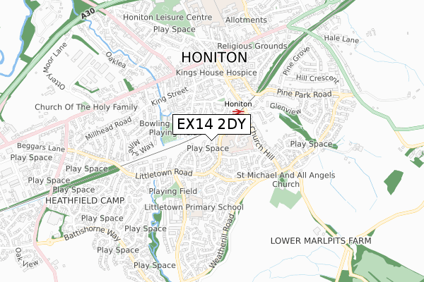 EX14 2DY map - small scale - OS Open Zoomstack (Ordnance Survey)