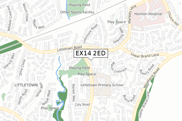 EX14 2ED map - large scale - OS Open Zoomstack (Ordnance Survey)